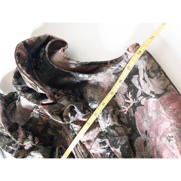 Samuel Dong Pink Floral Brocade Sleeveless Ruffled Dress With Belt SZ S  Bubble - Picture 12 of 12